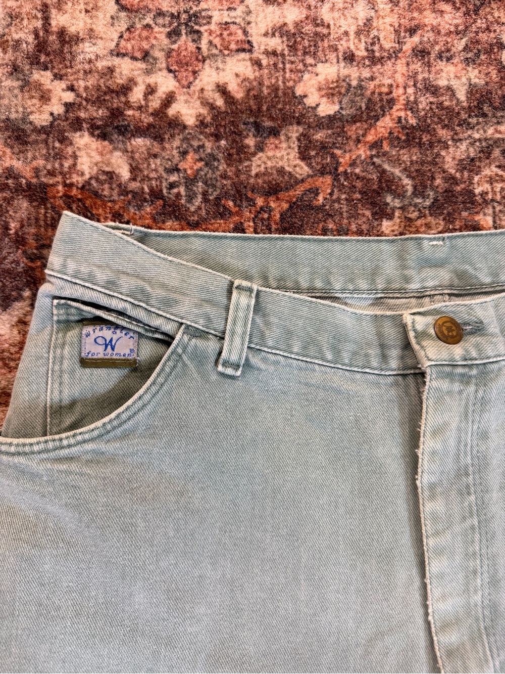 Vintage Wrangler Womens Jeans 16x30 Mint Green High Rise Tapered Leg Denim